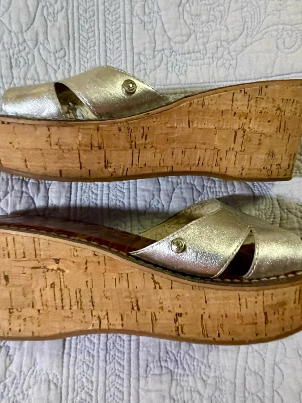 Sam Edelman Metallic Silver Cork Wedge Slide Sandals